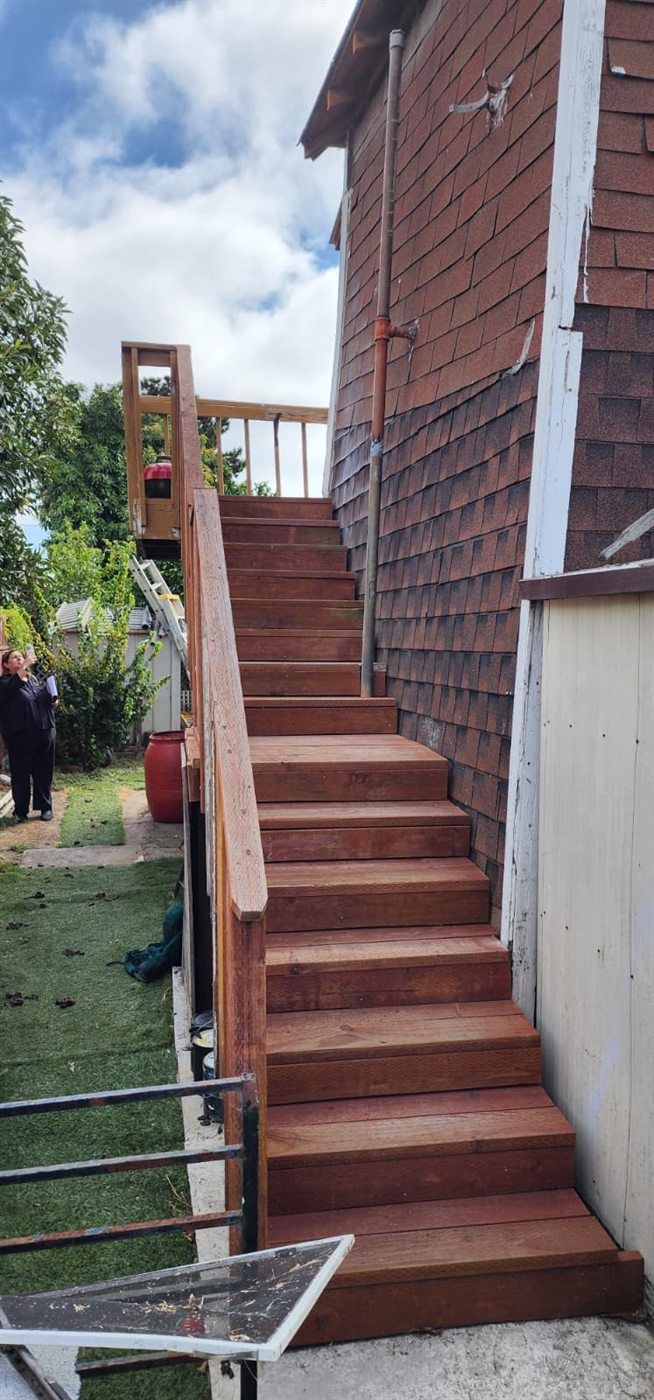 Rebuilt redwood exterior stair on the middle building
